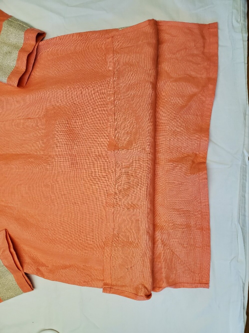 Sail to Sable Linen Tunic Dress XXS Coral Gold Metallic Trim Long Sleeve Mini - Picture 9 of 9